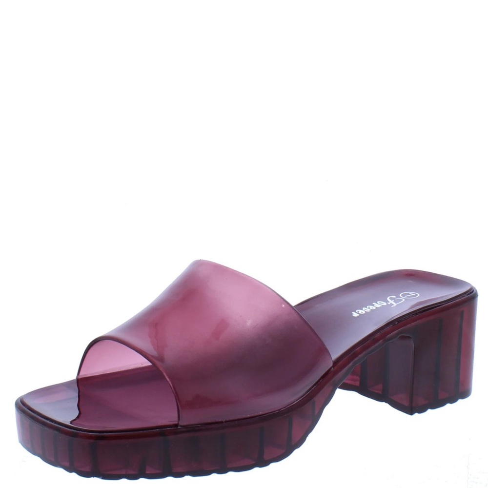 Burgundy Jelly Heeled Slide Sandals